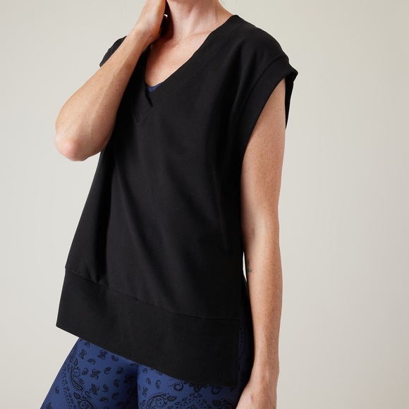 Athleta Tops - Athleta Black Retroterry V Neck Tee Sleeveless Sweatshirt Pullover